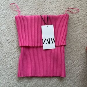 Zara Vibrant Pink Ribbed Strapless Top